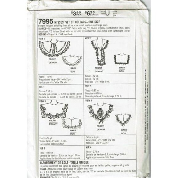 Simplicity Sewing Pattern 7995 Collars Lacework Ro - Picture 2 of 2